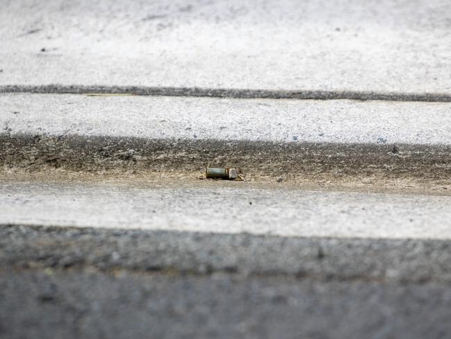 A spent cartridge approximately 200 metres away from the scene of the fatal shooting. Picture: Liam Mendes