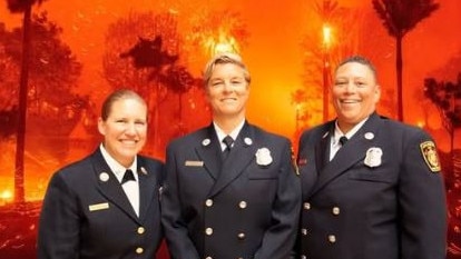 This image, with a doctored background, implies the trio comprise the entirety of the LAFD's leadership.