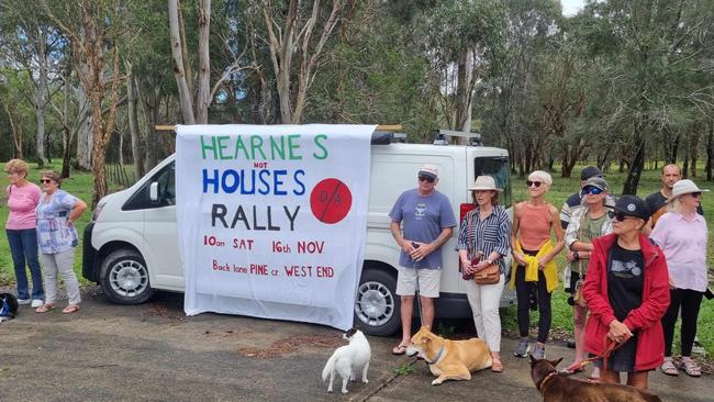 Residents of Sandy Beach protesting the proposed 113 lot housing development, 2025.