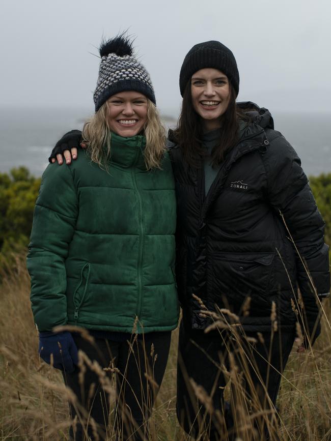 Kate McLennan and Kate McCartney during the filming of Deadloch in Tasmania. Picture: Prime Video