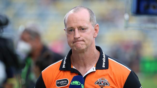 Michael Maguire faces an uncertain future at the Tigers. Picture: NRL Images