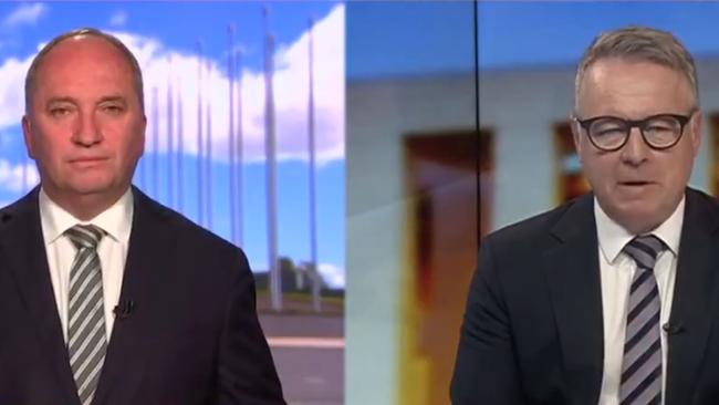 Nationals MP Barnaby Joyce and Labor’s agriculture spokesman Joel Fitzgibbon have clashed over the ALP’s zero net emissions target. Picture: Channel 7