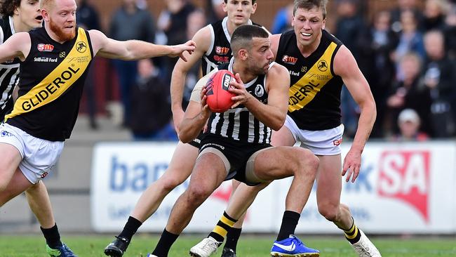 Jimmy Toumpas in action for the Magpies against Glenelg. Picture: Tom Huntley