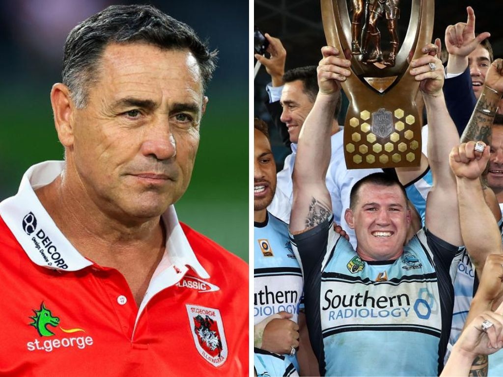 Dragons coach Shane Flanagan and the 2016 premiership. Photos: Getty Images/AAP