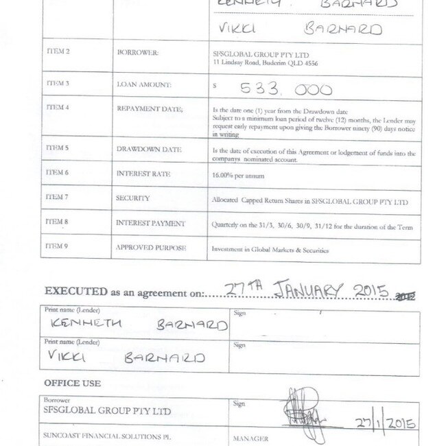 The loan contract the Barnards signed with Mr Halgryn’s two companies.