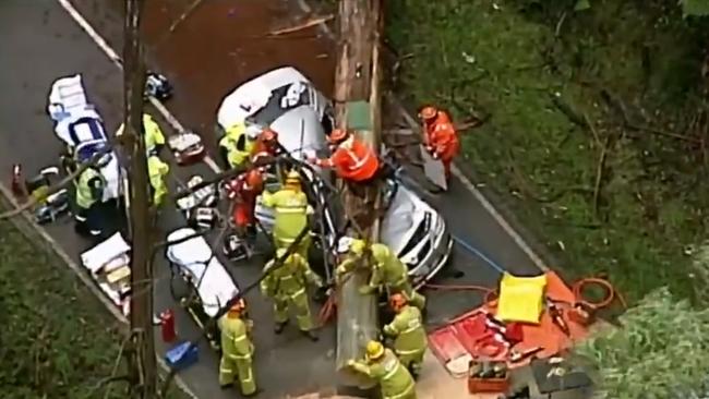 A woman was killed when a tree came down onto a car north east of Melbourne. Picture: 9News