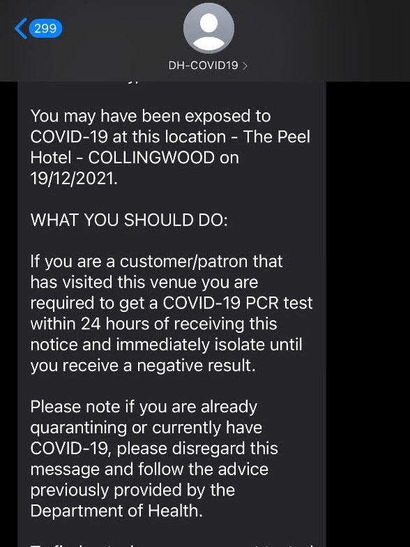 Patrons who visited The Peel Hotel in Collingwood were alerted that a positive Covid-19 was at the venue. Picture: Supplied