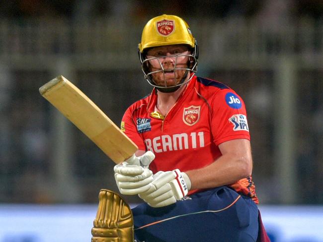 Punjab Kings' Jonny Bairstow reacts after playing a shot during the Indian Premier League (IPL) Twenty20 cricket match between Kolkata Knight Riders and Punjab Kings at the Eden Gardens in Kolkata on April 26, 2024. (Photo by AFP) / -- IMAGE RESTRICTED TO EDITORIAL USE - STRICTLY NO COMMERCIAL USE --