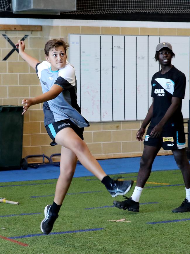 Tex Wanganeen, at age 14, with Port’s father-son academy in 2018. Picture: Dylan Coker