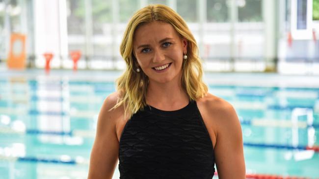 Ariarne Titmus at the unveiling of the renamed Ariarne Titmus Competition Pool at the Launceston Leisure &amp; Aquatic Centre. Picture: Alex Treacy