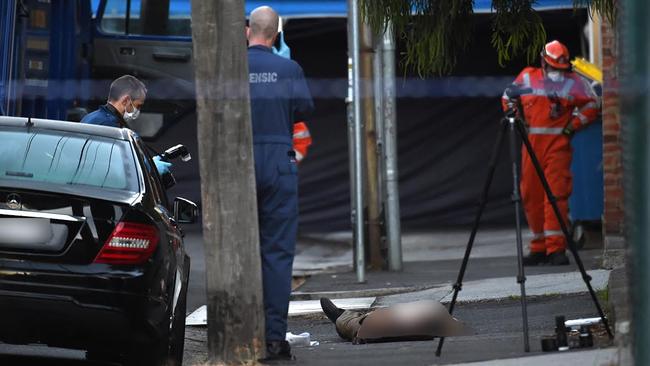 Police at the crime scene in St Phillip St. Picture: Nicole Garmston