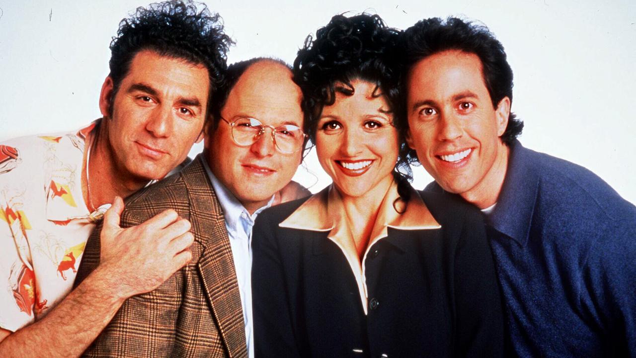 The cast of Seinfeld: from left actor Michael Kramer with Jason Alexander, Julia Louis-Dreyfus and Jerry Seinfeld.