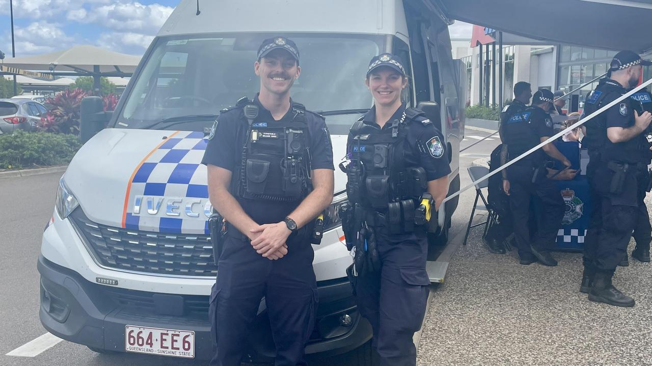 Police officers at Fairfield Central Shopping Centre as they begin Operation Whiskey Legion to saturate Townsville hotspots during 8-day deployment.