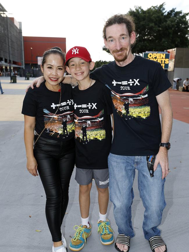 Lorna Ingles, Flynn Ingles and Marcus Ingles at the Ed Sheeran concert at Suncorp Stadium. Picture: Josh Woning
