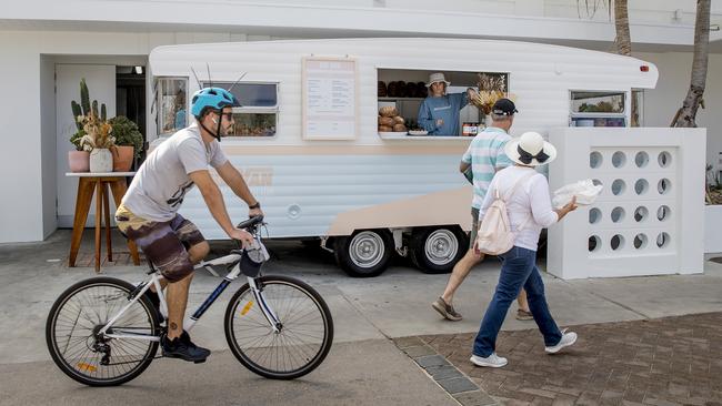 The converted classic 1970s-style caravan has Burleigh residents covered with delicious morning essentials. Picture: Jerad Williams