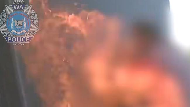 Shocking footage has revealed the moment a Perth man was set on fire with a blow torch after being dowsed with gasoline. Picture: WA Police