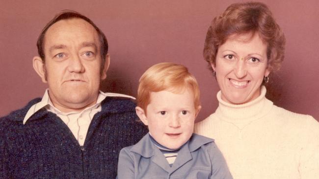 Damian Adams with his dad, Hedley, and mum Jane. Picture: Supplied