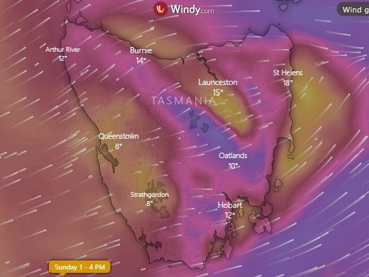 Tasmania is set to be very windy on Sunday October 1.