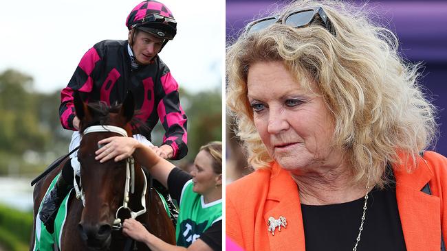 Trainer Angela Davies (right) and her stable star, Our Kobison. Pictures: Getty Images