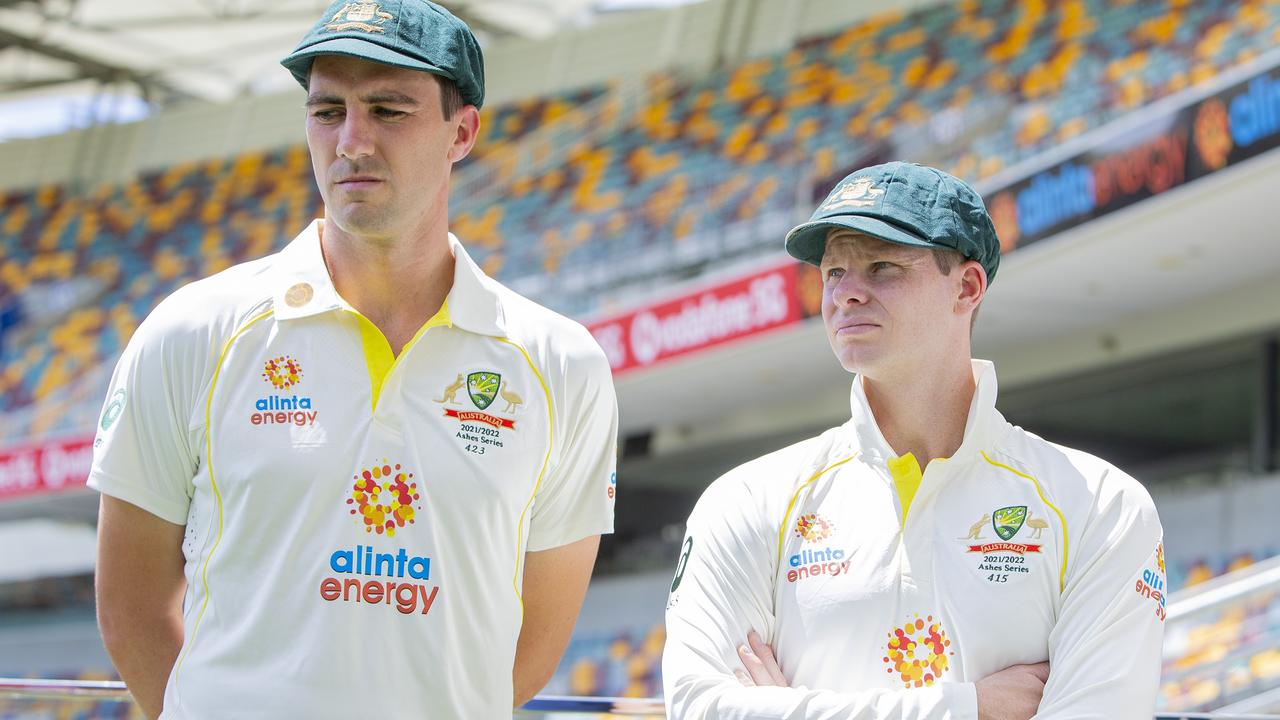 Australian Cricket players, Skipper Pat Cummins and Steve Smith, at The Gabba, ahead of the menâ&#128;&#153;s Vodafone Ashes Series which starts on Wednesday, December 8, 2021. Picture: Jerad Williams