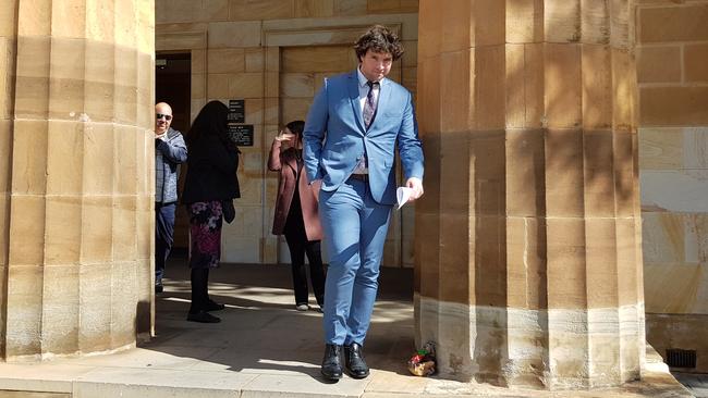 Lachlan James-Eaton Haines leaves the Adelaide Magistrates Court. Picture: Sean Fewster