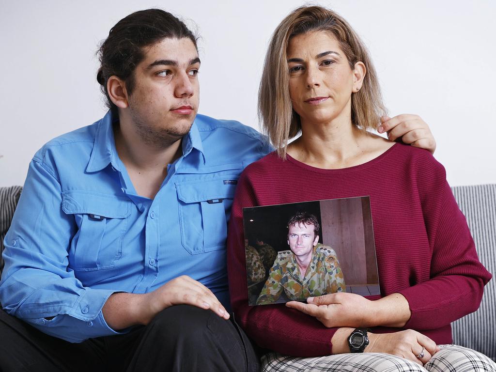 War widow Queen Dunbar pictured at home in Woronora today With son Joshua. Picture: Sam Ruttyn