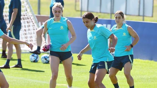 Matildas captain Sam Kerr (centre) scored Australia’s only goal in the 63rd minute of Wednesday’s clash with England. Picture: NCA NewsWire/Tertius Pickard