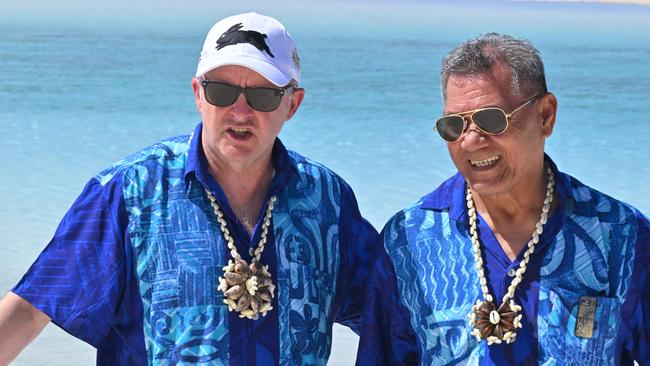 Anthony Albanese with Tuvalu Prime Minister Kausea Natano. Picture: AAP