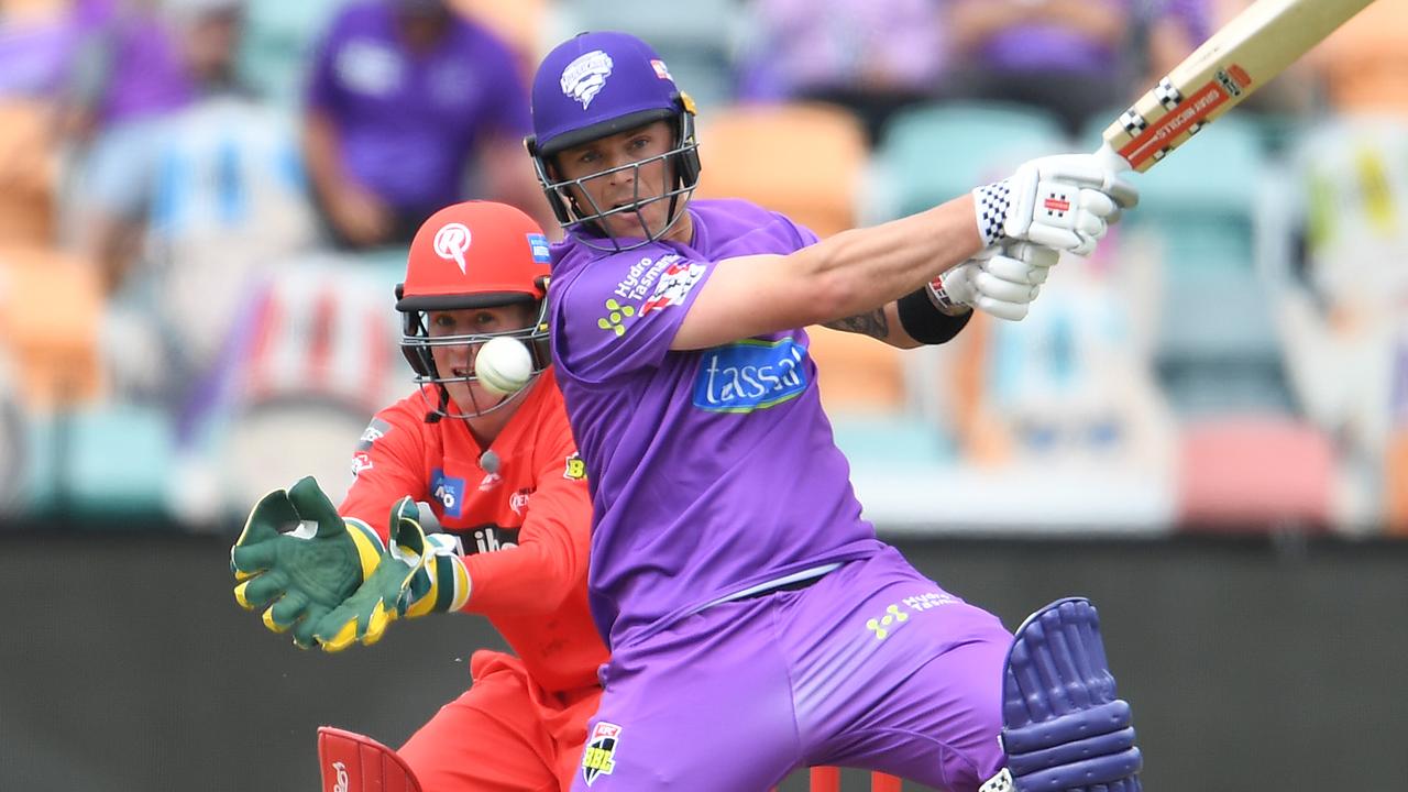 Ben McDermott of the Hurricanes hits the ball for a boundary.