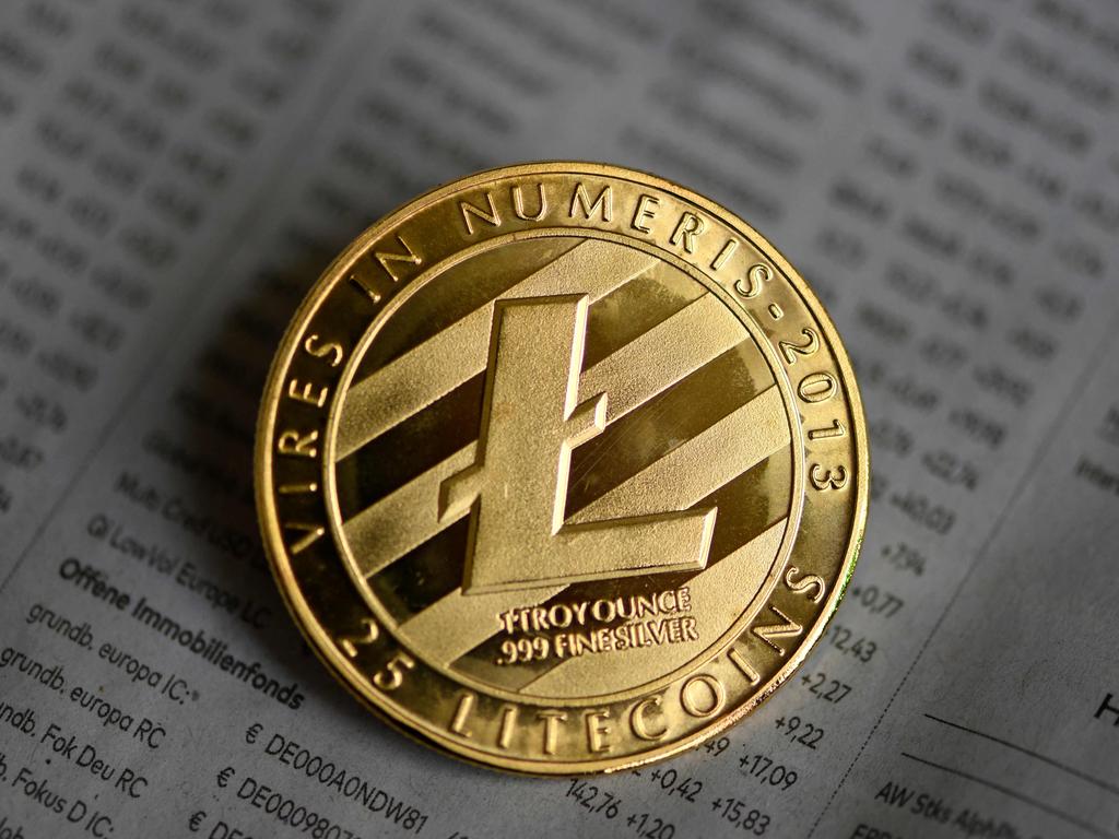 A physical imitation of a Litecoin in Dortmund, western Germany. Picture: Ina Fassbender/AFP