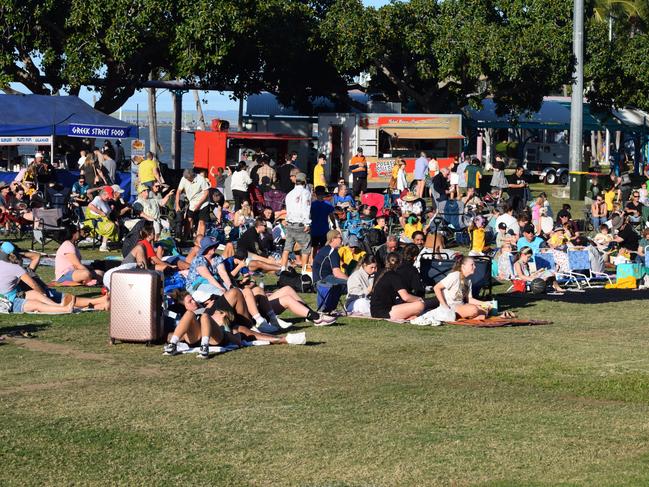 The crowds arrayed at the Strand to watch the Matildas World Cup win on Saturday.