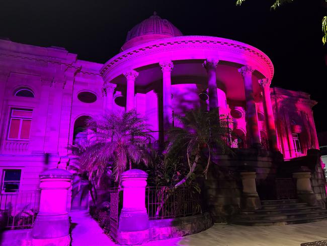 Rockhampton's Quay Street has been lit up pink to honour Tayla Cox and her baby Murphy.