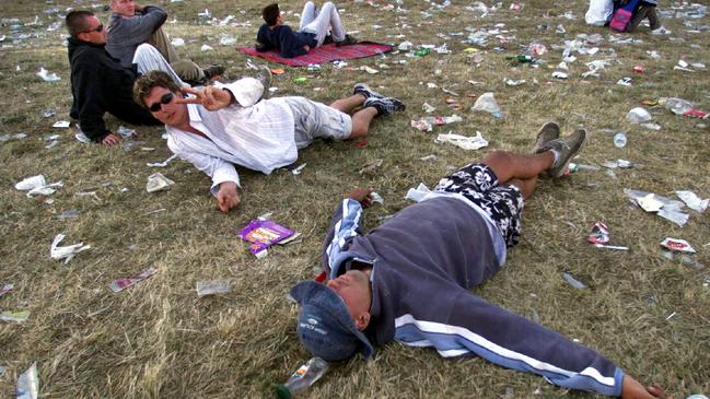 The morning after — revellers recover after a big night at Falls Festival 2001.