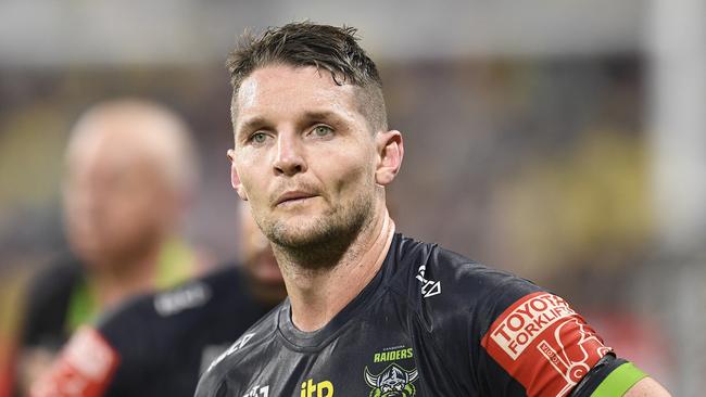 TOWNSVILLE, AUSTRALIA - APRIL 24: Jarrod Croker of the Raiders looks dejected after losing the round seven NRL match between the North Queensland Cowboys and the Canberra Raiders at QCB Stadium, on April 24, 2021, in Townsville, Australia. (Photo by Ian Hitchcock/Getty Images)