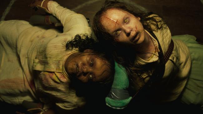 (from left) Angela Fielding (Lidya Jewett) and Katherine (Olivia Marcum) in The Exorcist: Believer, directed by David Gordon Green.