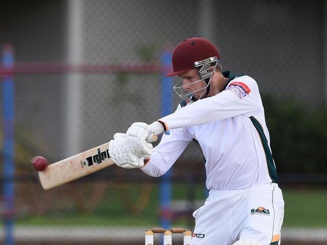 Kookaburra Cup cricket Burleigh vs. Helensvale Pacific Pines at John Handley Oval. Helensvale batsman Kaleb Day. (Photo/Steve Holland)