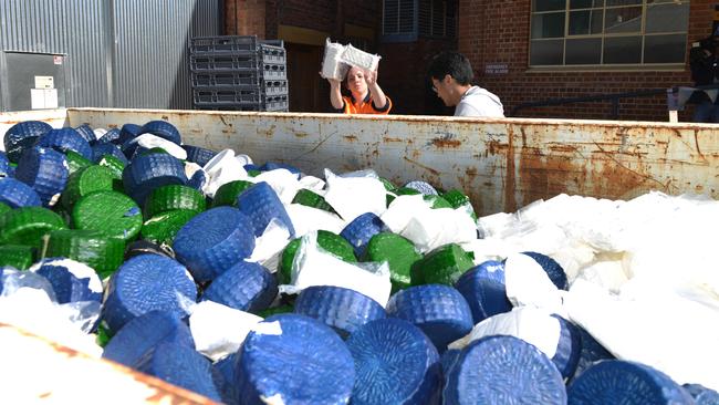 Udder Delights cheese makers in Lobethal throw away smoke- and heat-damaged cheese. Picture: Brenton Edwards