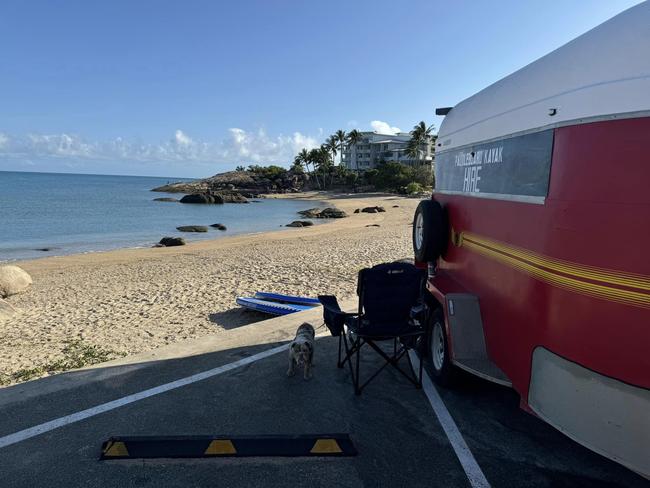 The trailer is also outfitted for camping.