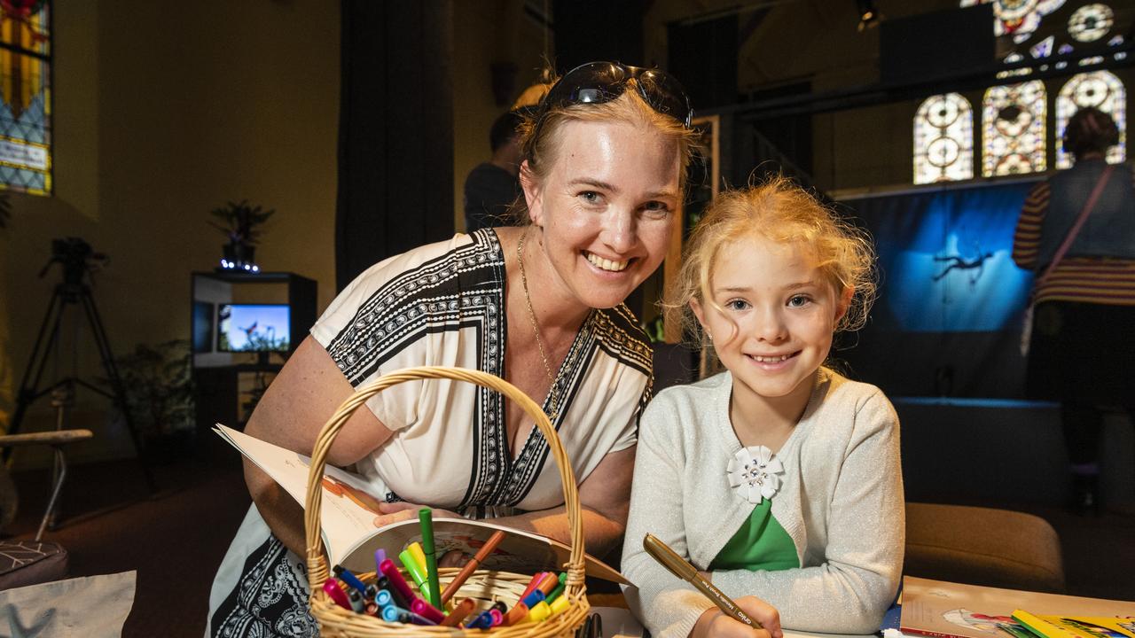 Natalie (left) and Olivia Morris in the Garden of Curiosity of the Curious Arts Festival at Empire Theatres, Saturday, April 2, 2022. Picture: Kevin Farmer