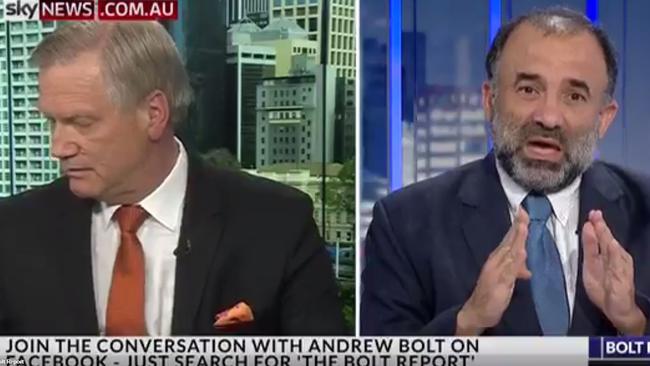 Andrew Bolt and Keyser Trad on Bolt Report. Bolt was not having a bar of it. Picture: Sky News
