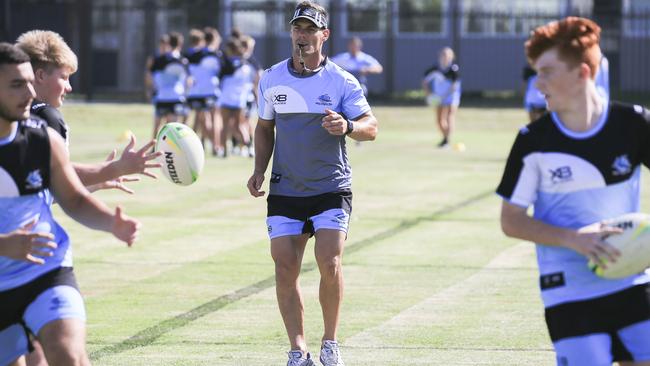 John Morris at a whole club training session with 160 players. (Dylan Robinson)