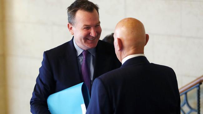 Premier Investments chairman Solomon Lew with CEO Mark McInnes (left) at the company’s AGM in Melbourne. Picture: Aaron Francis