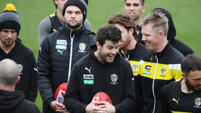 Jack Riewoldt, right, and Richmond training at Punt Rd this week. Picture: Michael Dodge/Getty Images