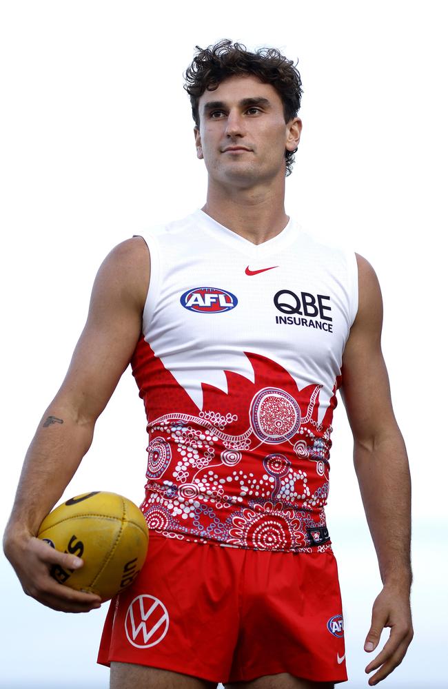 Sam Wicks in the Swans Marn Grook quernsey. Picture: Phil Hillyard.