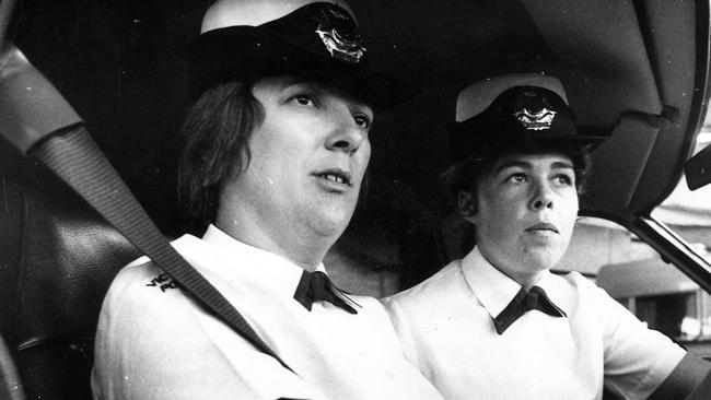 April 1973: Angela Rust (right) and Pam Coleman were the first Victorian policewomen licensed for pursuit driving. Picture: Herald Sun