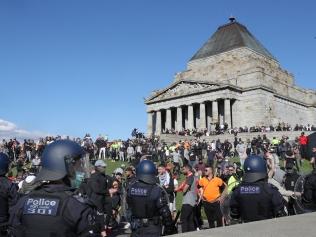 Protesters took over the Shrine of Remembrance. Picture: David Crosling