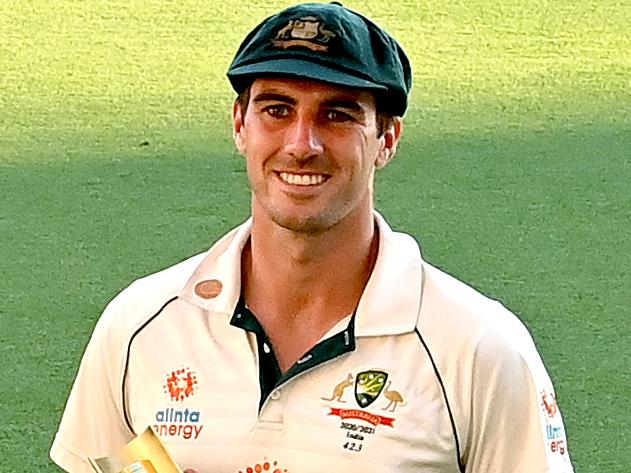 BRISBANE, AUSTRALIA - JANUARY 19: Pat Cummins of Australia wins the player of the series after day five of the 4th Test Match in the series between Australia and India at The Gabba on January 19, 2021 in Brisbane, Australia. (Photo by Bradley Kanaris/Getty Images)