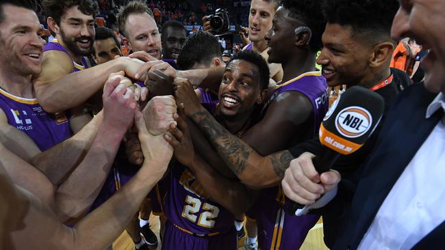 The Sydney Kings celebrate their win over Cairns. Picture: AAP