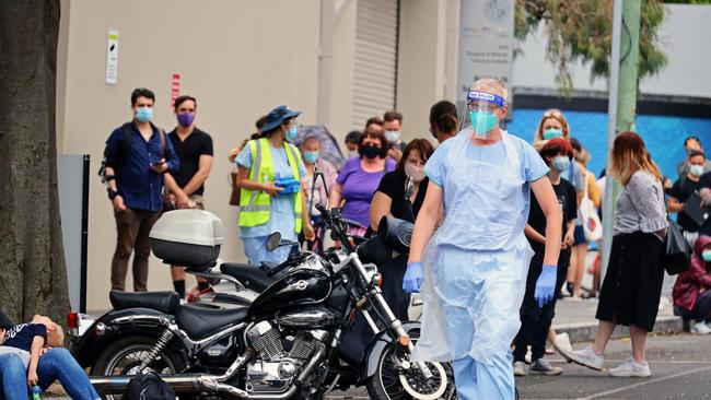 Medical personnel are pictured in PPE at a pop-up COVID-19 testing clinic. Picture: NCA NewsWire / Nicholas Eagar