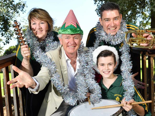 Jo Cross, Creative Director Brian Gilbertson, Lachlan Miegel and Brenton Miegel pose for a photograph in the Soldiers Memorial Garden, Mitcham, Adelaide on Friday the 24th of November 2017. The City of Mitcham is hosting Carols by the Creek on Sunday the 3rd of December. (AAP Image/ Keryn Stevens)